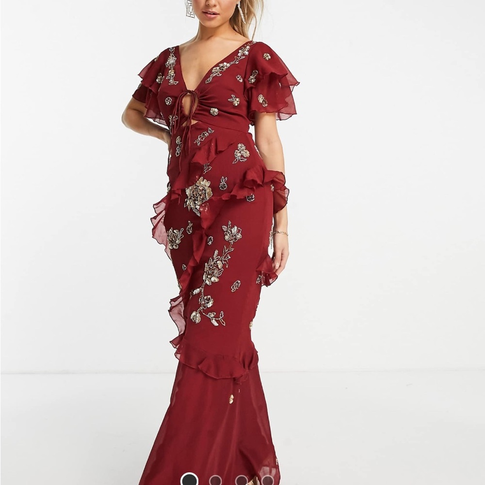 ASOS design ruffle detail short sleeves embellished maxi dress in file coupe